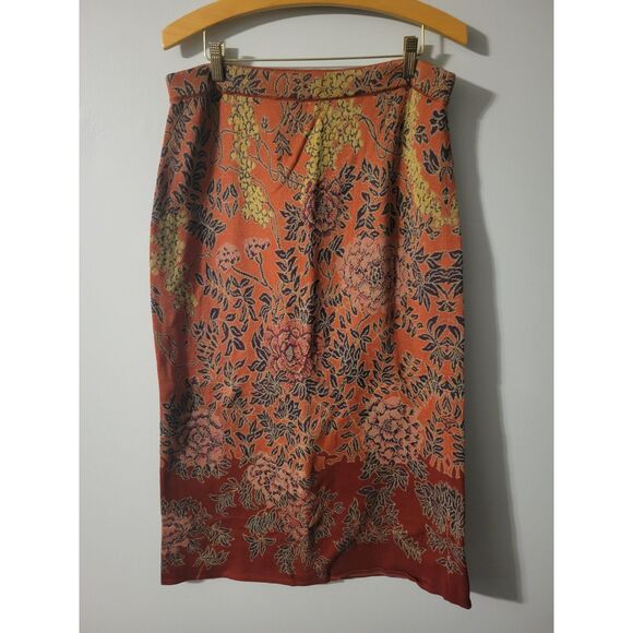 Peruvian Connection Knit Prima Cotton Knit Maxi Straight Orange Floral Skirt L - Picture 1 of 4